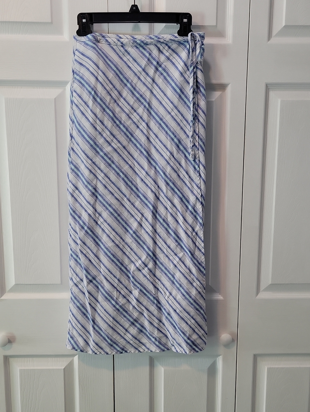 a new day Light Blue and White Striped Wrap Midi Skirt